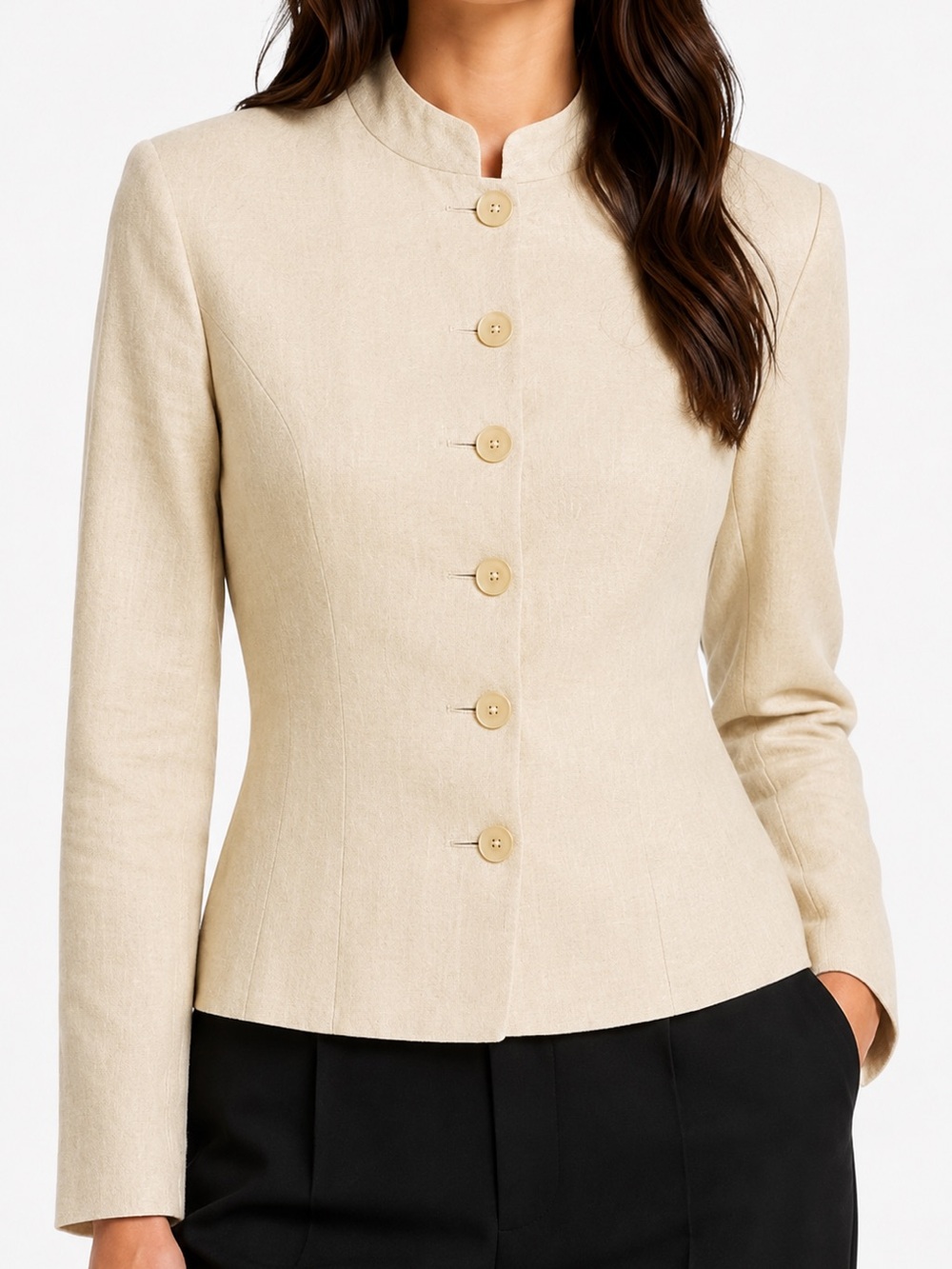 RALPH LAUREN Cream Linen Shoulder Pad Jacket US 10 - Picture 2 of 13